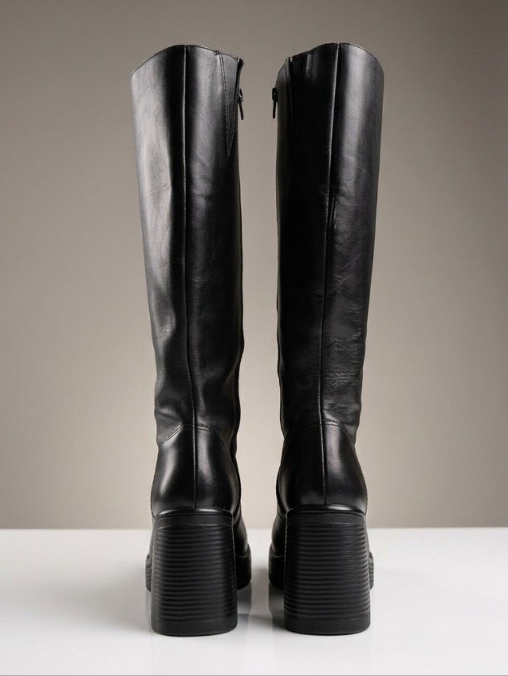 Steve Madden Fanatik Black Leather Knee High Platform Boots Square Toe 8.5M - Picture 3 of 5